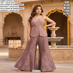 Women's Embroidered Salsa Silk Palazzo Set with Dupatta